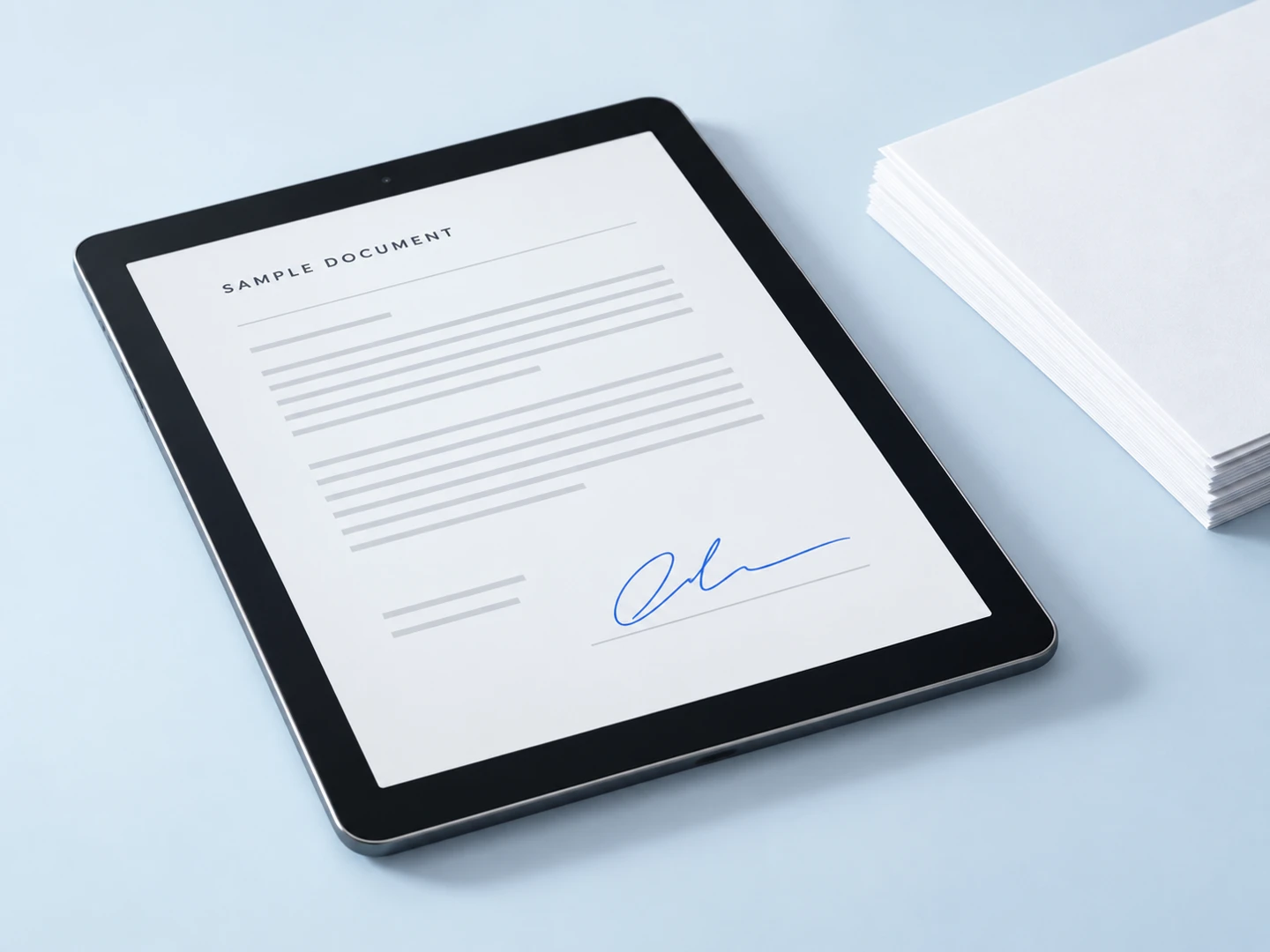 OwnPact concept showing a tablet with a fictional sample document