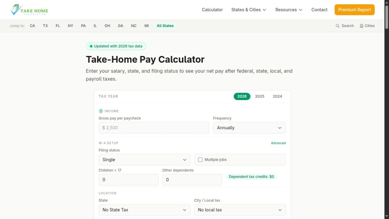 Take-Home Calculator website displayed on a laptop